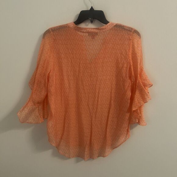 Vince Camuto Sheer Ruffle Sleeve Boho Top Women’s Small Orange Cover-Up - Picture 5 of 6